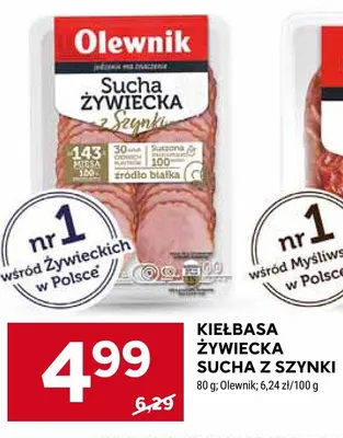 Kiełbasa żywiecka sucha z szynki Olewnik promocja w Stokrotka