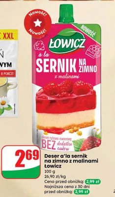 Deser a'la sernik na zimno z malinami promocja w Dino