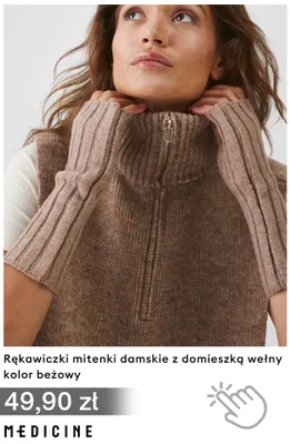 Rękawiczki mitenki damskie z domieszką wełny kolor beżowy Medicine promocja w Medicine