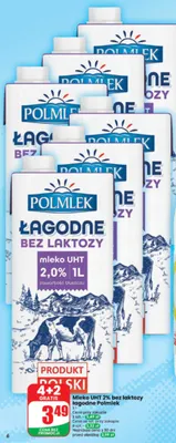 Mleko UHT bez laktozy Łagodne Polmlek 2% promocja w Dino