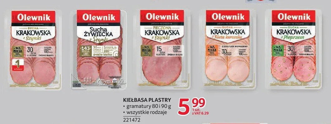 Kiełbasa Sucha Żywiecka z Szynki plastry Olewnik promocja w Selgros