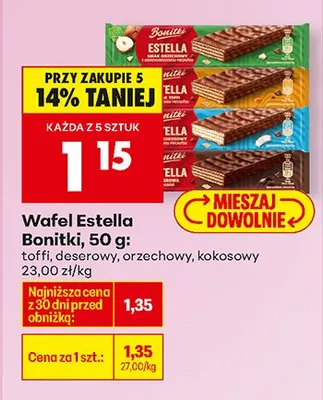 Wafel Estella toffi, deserowy, orzechowy, kokosowy promocja w Biedronka