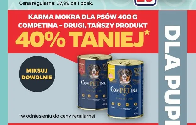 Karma mokra dla psów Competina promocja w Netto