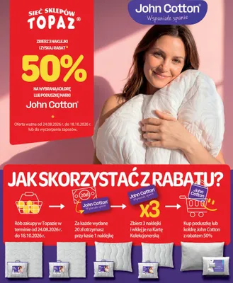 Kołdra lub poduszka John Cotton promocja w TOPAZ