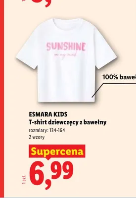 T-shirt dziewczęcy z bawełny Esmara Kids promocja w Lidl