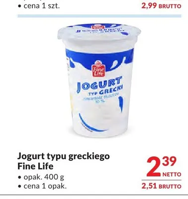 Jogurt typu greckiego Fine Life promocja w Makro