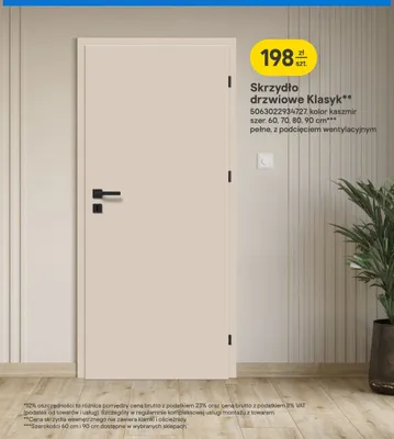 Skrzydło drzwiowe Klasyk kolor kaszmir szer. 60,70,80,90cm pełne, z podcięciem wentylacyjnym promocja w Castorama