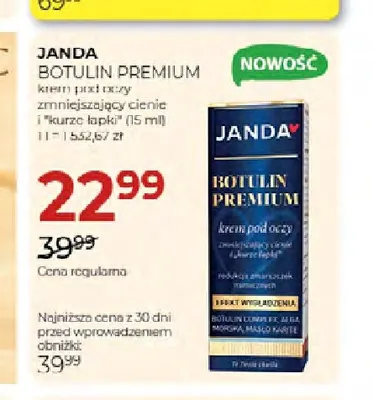Krem pod oczy zmniejszający cienie i kurze łapki Botulin Premium Janda promocja w Drogerie Jawa
