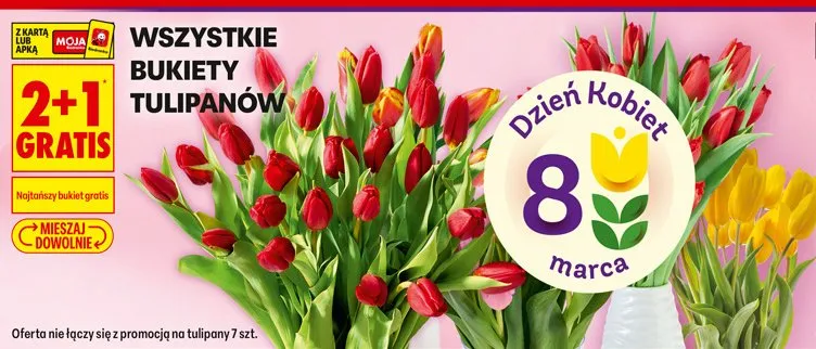 Wszystkie bukiety tulipanów 2+1 gratis promocja w Biedronka