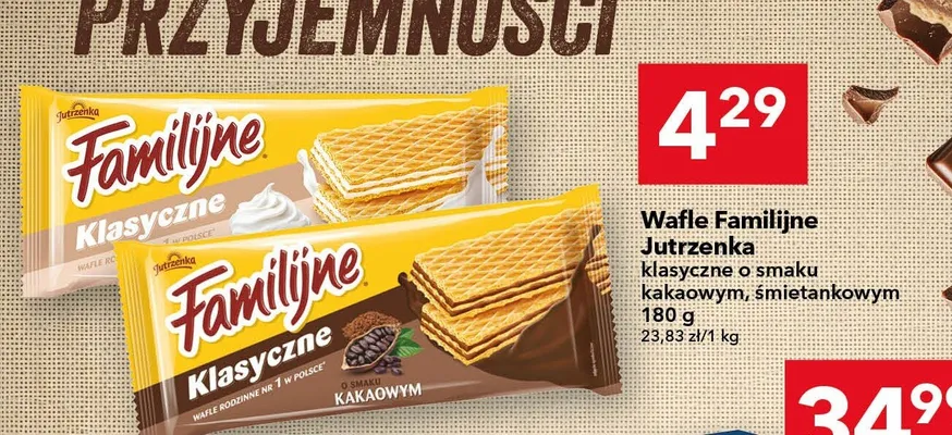 Wafle Jutrzenka klasyczne o smaku kakaowym, śmietankowym promocja w LEWIATAN