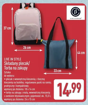 Składany plecak Live In Style promocja w Aldi