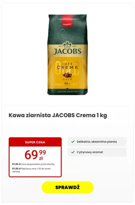 Kawa ziarnista Jacobs Gold Café Crema promocja w Media Expert