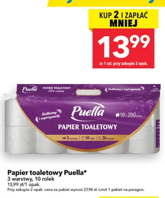 Papier toaletowy Puella 3-warstwowy promocja w LEWIATAN
