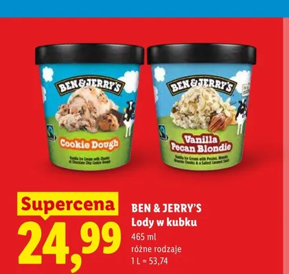 Lody w kubku Ben & Jerry's Vanilla Pecan Blondie promocja w Lidl