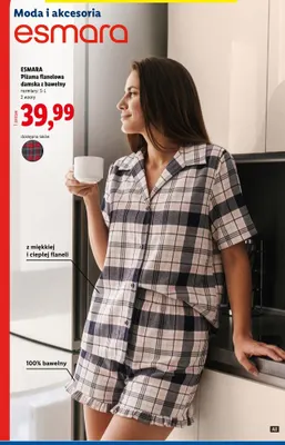 Piżama flanelowa damska z bawełny Esmara promocja w Lidl