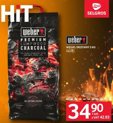 Węgiel drzewny Weber Premium Lumpwood Charcoal 990581 promocja w Selgros