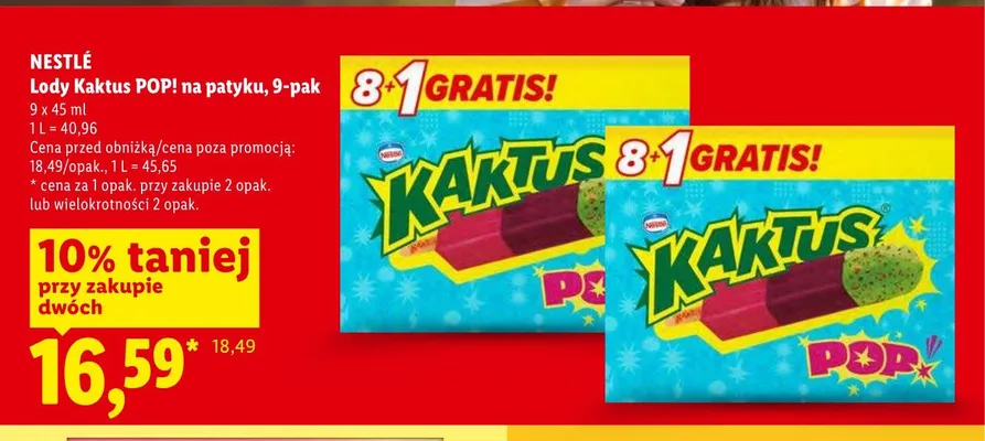 Lody Kaktus POP! na patyku Nestlé 9-pak 45ml promocja w Lidl
