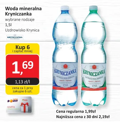 Woda mineralna wybrane rodzaje promocja w Market Point