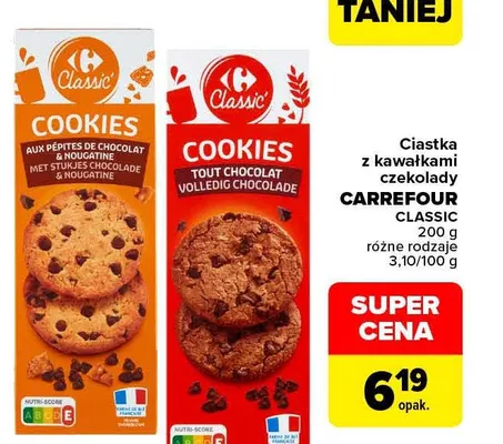 Ciastka z kawałkami czekolady Carrefour Classic promocja w Carrefour Market