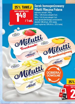 Serek homogenizowany truskawkowy Milutti Mleczna Polana promocja w POLOmarket