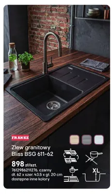 Zlew granitowy Franke Bliss BSG 611-62 czarny 62x43,5x20cm promocja w Castorama