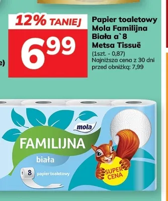 Papier toaletowy Mola Familijna biała Metsa Tissue promocja w Hitpol