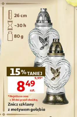 Znicz szklany z motywem gołębia promocja w Auchan