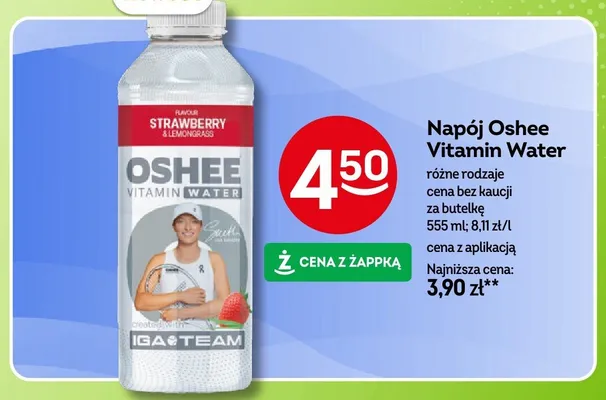 Napój Oshee Vitamin Water Strawberry & Lemongrass promocja w Żabka