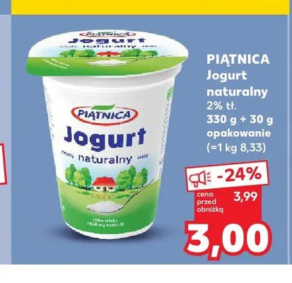 Jogurt naturalny 2% tł. Piątnica promocja w Kaufland