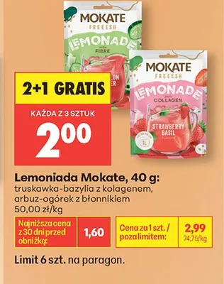 Lemoniada Mokate truskawka-bazylia z kolagenem promocja w Biedronka