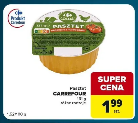 Pasztet drobiowy z pomidorami Carrefour Classic promocja w Globi