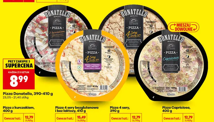 Pizza 4 sery bezglutenowa i bez laktozy Donatello promocja w Biedronka