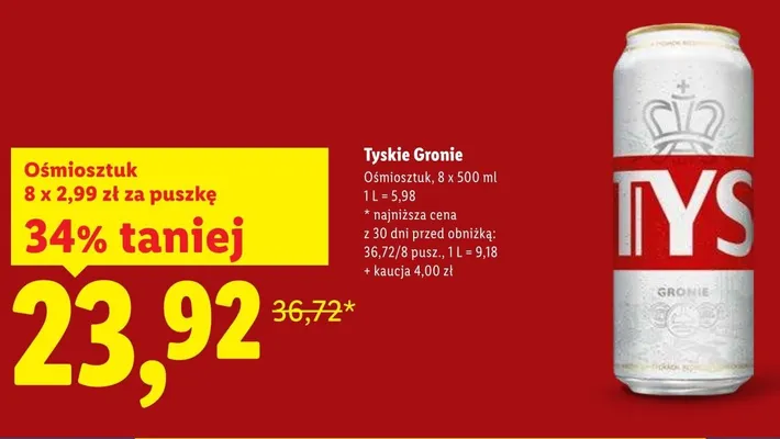 Piwo Tyskie Gronie 8-pak 500 ml promocja w Lidl