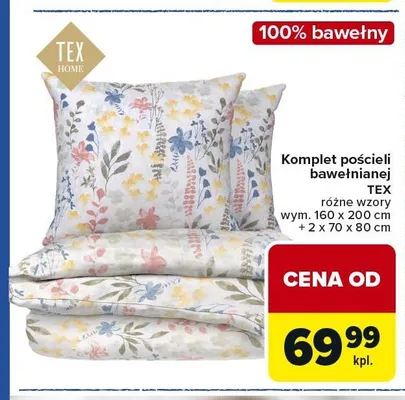 Komplet pościeli bawełnianej TEX 100% bawełny wym. 160x200cm + 2x70x80cm promocja w Carrefour