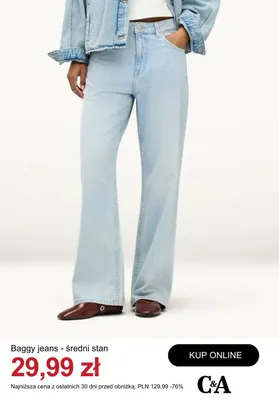 Spodnie jeansowe Baggy jeans średni stan C&A promocja w C&A