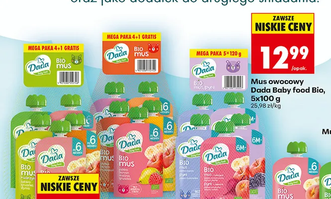 Mus owocowy Dada Baby Food Bio 5-pak 100 g promocja w Biedronka