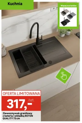 Zlewozmywak granitowy z baterią i wkładką Roton Quality 73 cm promocja w Leroy Merlin