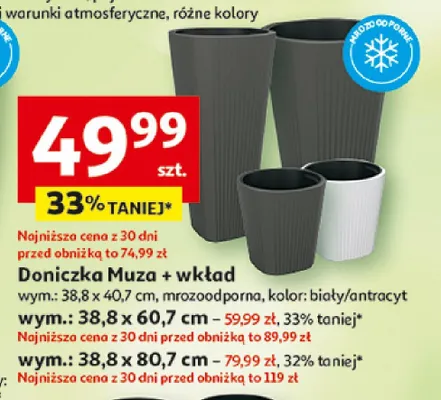 Doniczka Muza z wkładem mrozoodporna biały/antracyt 38,8x40,7cm promocja w Auchan