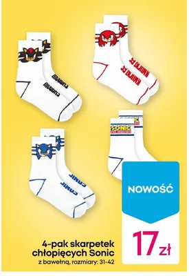 4-pak skarpetek chłopięcych Sonic z bawełną promocja w Pepco