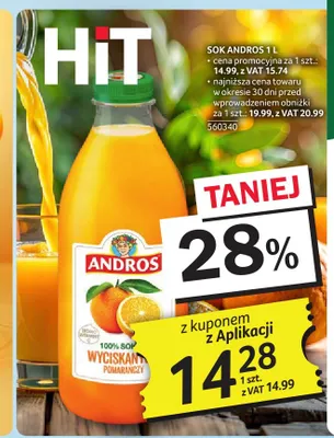 Sok pomarańczowy wyciskany Andros promocja w Selgros
