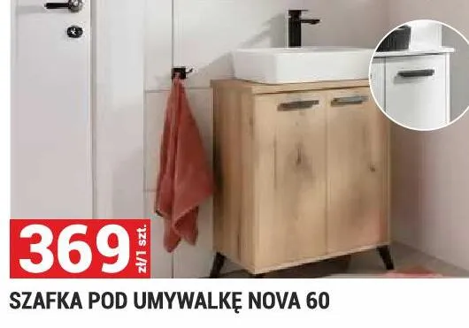Szafka pod umywalkę Nova 60 seria Nova kolor dąb evoke promocja w Merkury Market