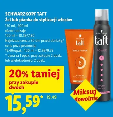 Żel do stylizacji włosów Schwarzkopf Taft Maxx Power promocja w Lidl