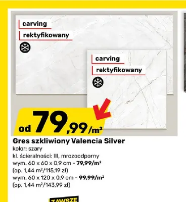 Gres szkliwiony Valencia Silver 60x120 cm promocja w Bricomarche