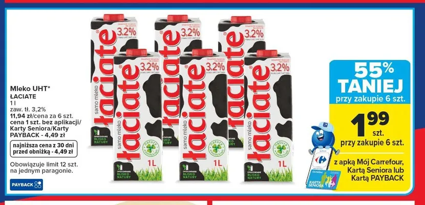 Mleko UHT Łaciate 3,2% promocja w Carrefour