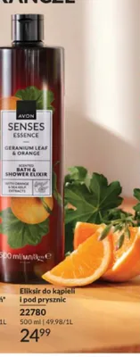 Eliksir do kąpieli i pod prysznic Avon Senses Essence Geranium Leaf & Orange promocja w AVON