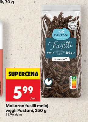 Makaron fusilli mniej węgli Pastani promocja w Biedronka