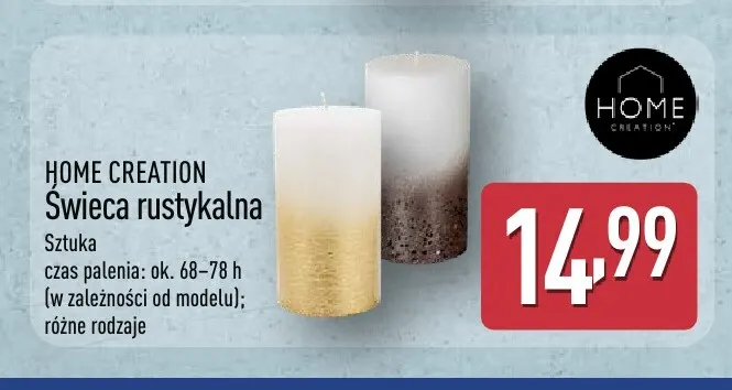 Świeca rustykalna Home Creation promocja w Aldi