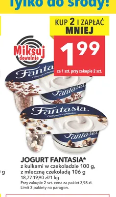 Jogurt Fantasia z mleczną czekoladą promocja w LEWIATAN