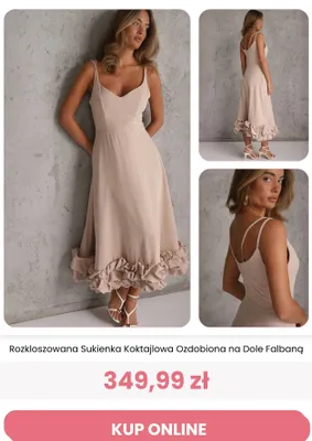 Sukienka koktajlowa rozkloszowana Renee ozdobiona na dole falbaną promocja w Renee
