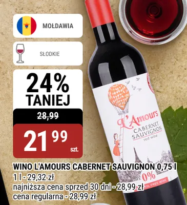 Wino bezalkoholowe L'Amours Cabernet Sauvignon promocja w bi1